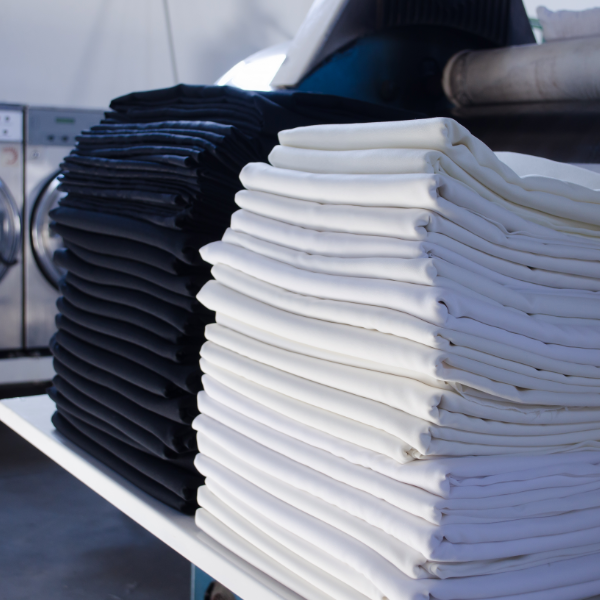 Commercial Laundry Stacked Black And White Linens 600X600